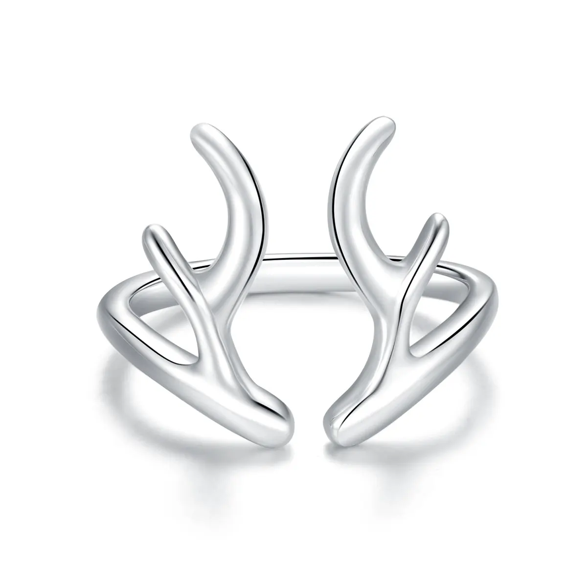 S925 sterling silver simple fashion platinum plated antler opening adjustable ring