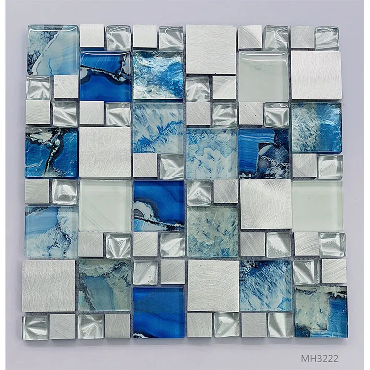 Arch Crystal Glossy Blue Wave Price Good Quality Glitter Tiles Painting Decorative Wall Mosaic Glass Tile