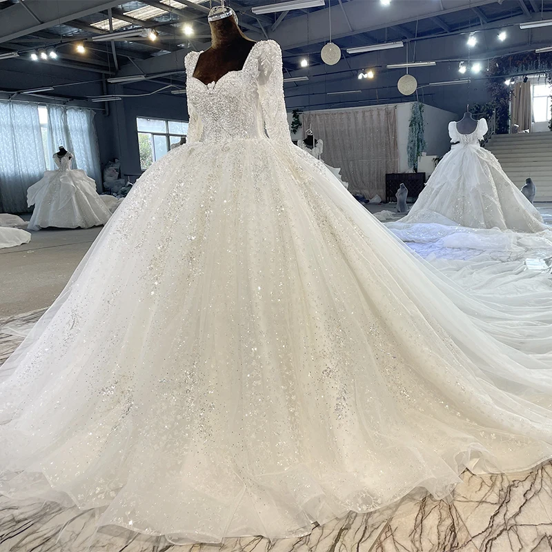 MN97 Bridal Wedding Dresses Wholesale Long Sleeve Modern Luxury Lace Wed Dress Western Wedding Dresses