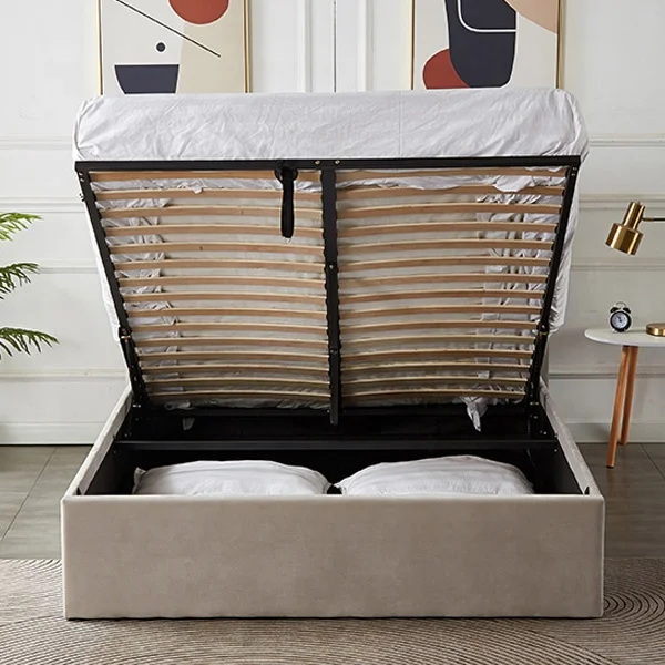 winged back wooden frame double queen king size  high quality  Handmade  ottoman gas lift leather fabric velvet storage bed