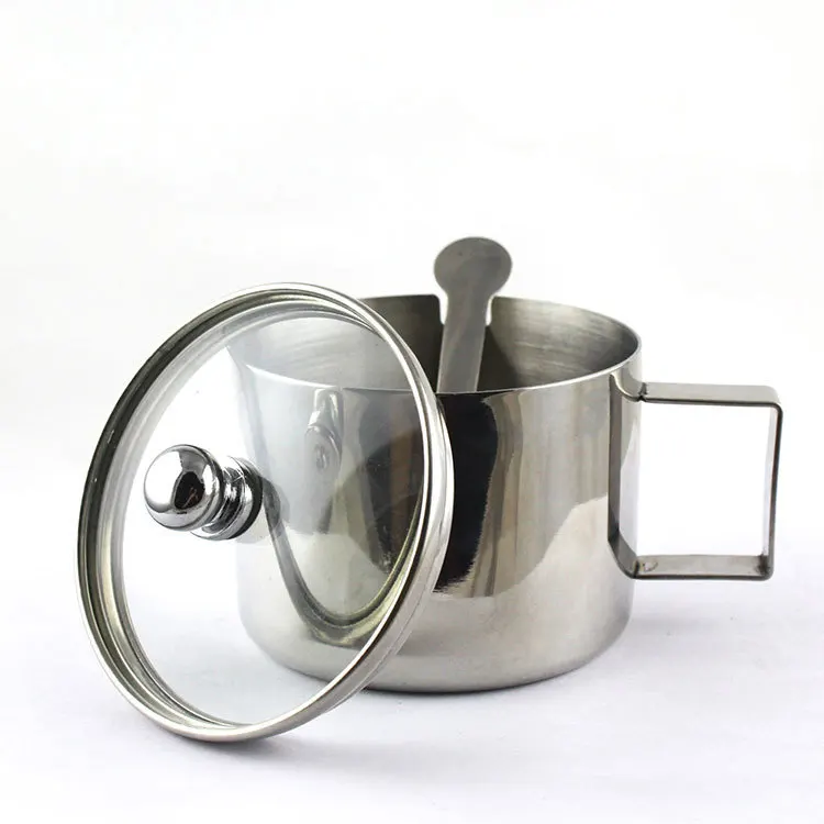 Home and Kitchen Drum Shape Stainless Steel Sugar Bowl with Lid and Spoon Sugar Bowl