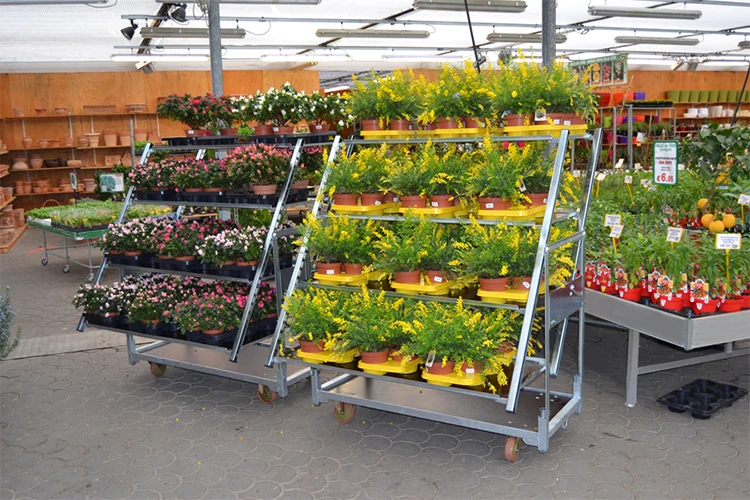 UK Hot Sale Greenhouse Light Duty Rolling Dutch Metal Flower Trolleys