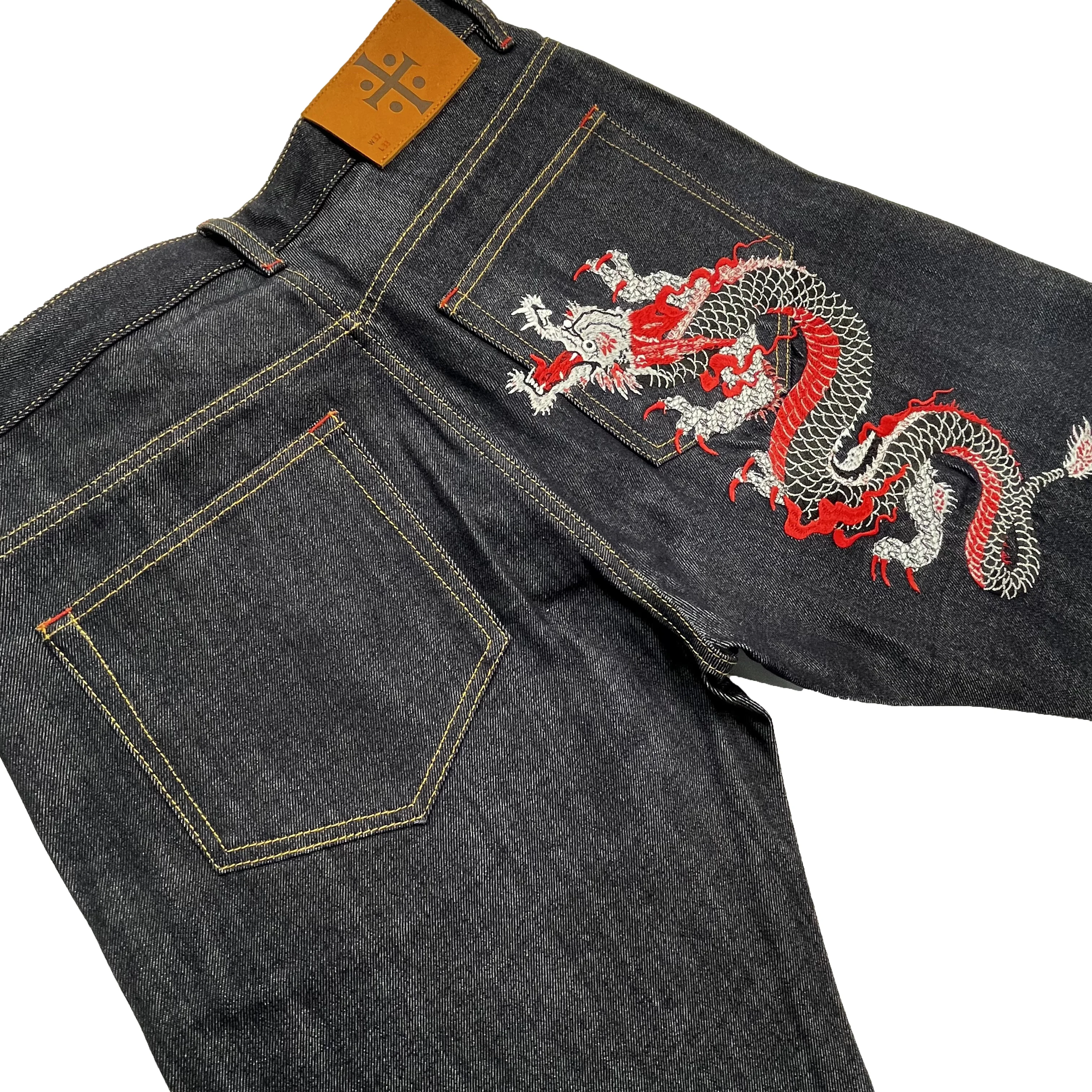 Blue Team Custom manufacturer high quality selvedge denim pants slim fit indigo jeans men with embroidery