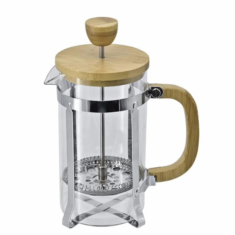 Factory wholesale bamboo tea maker coffee filter press pot French press pot glass bamboo method press pot