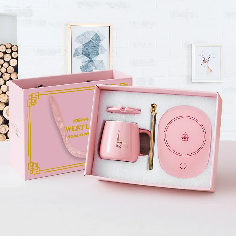 Custom color cup ceramic coffee thermostatic coffee cup with charger