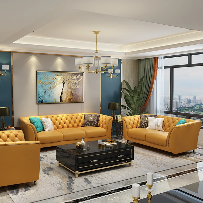 Light Luxury Classic Armrest Modern Design Antique Soft sofa set for living room furniture Leather sofa