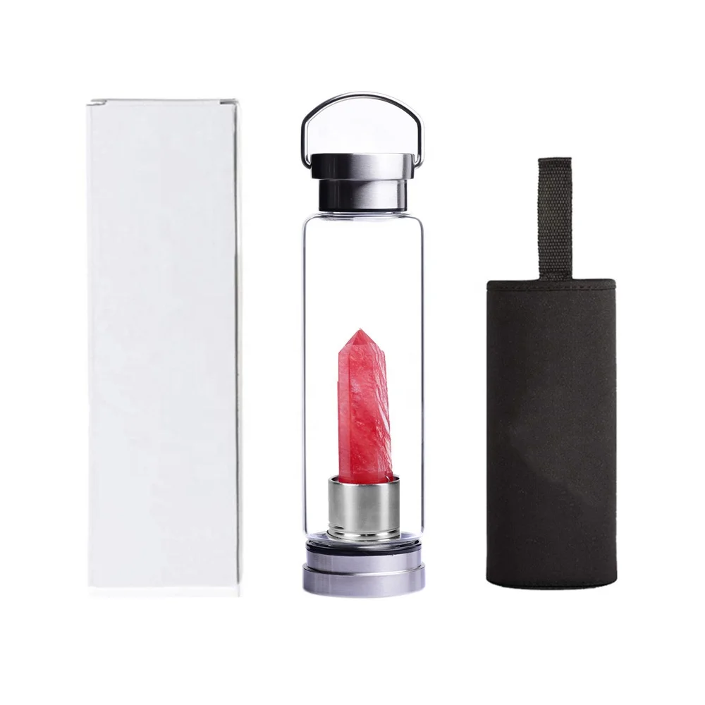 Hot Sale Natural Rose Stone Crystal Point Bottle Infused Crystal Energy Water Bottle