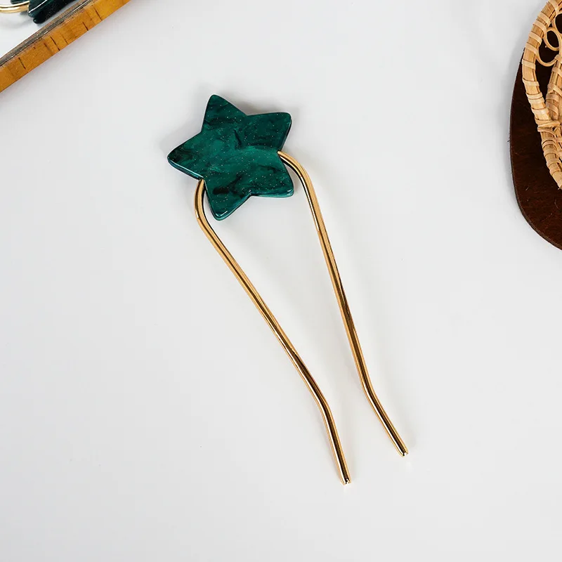 Hair accessories Acetic acid heart star u-shaped hair fork heart five-pointed star metal hairpin headwear hair tray