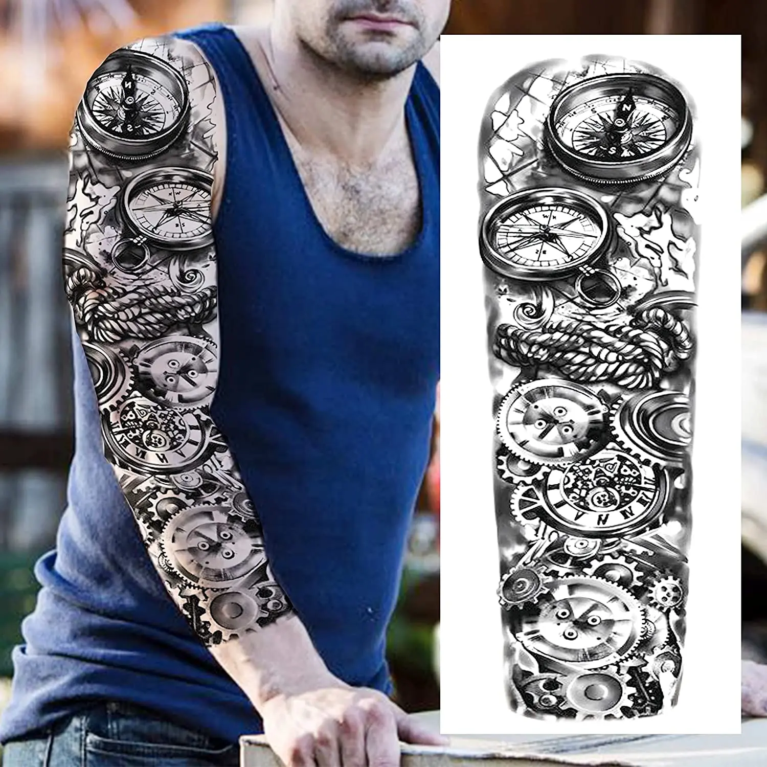 China Cosmetic Eco-Friendly High Quality Water Transfer Temporary Full Arm tattoo Temporary tattoo sticker