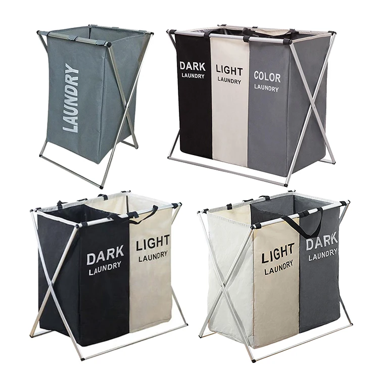 Foldable Dirty Laundry Basket Organizer Printed Collapsible Three Grid Home Laundry Hamper Sorter Laundry Basket Large
