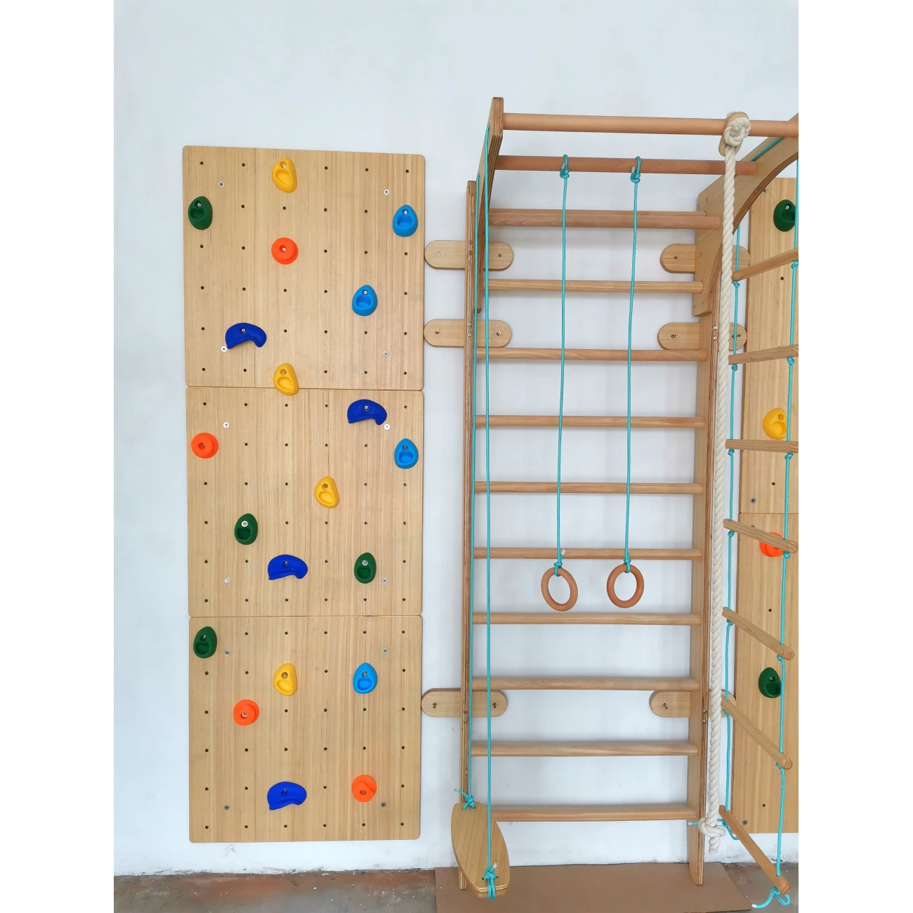 Indoor Playground Gymnastic Wall Gym Kids Wooden Swedish Ladder Set With Slide