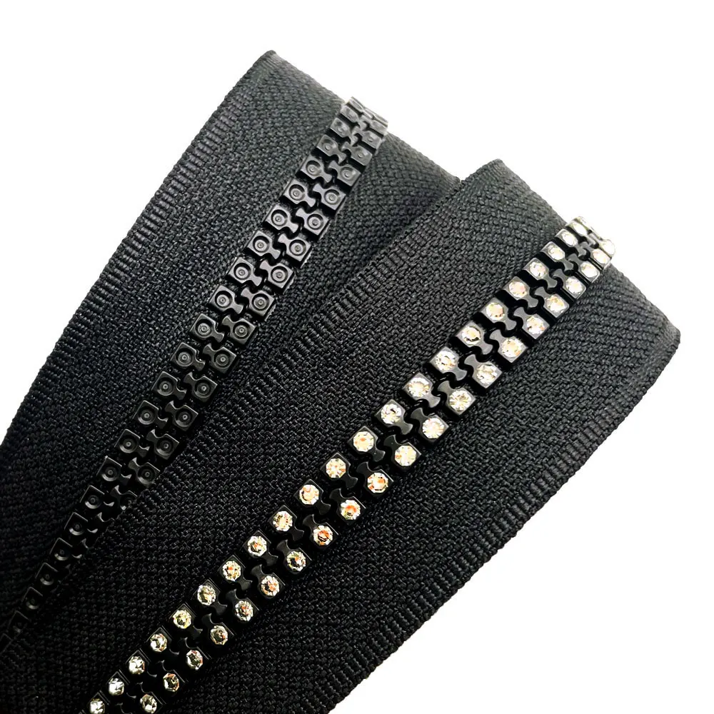 Free Sample Diamond Zipper Decorative Plastic Zipper Open End Auto Lock Zipper With Rhinestones