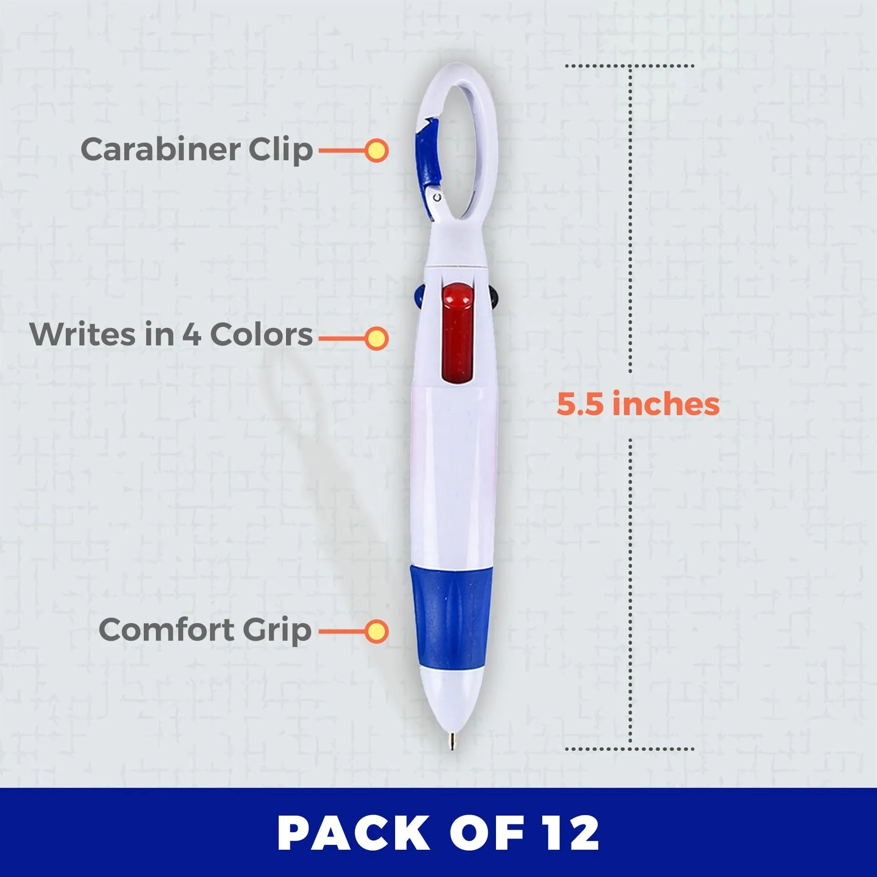 Retractable Shuttle Pens Mini 4-in-1 Multi-Colored Ink Ballpoint Pen with Carabiner Clip Keychain for Adult Kids Nurse Accessory