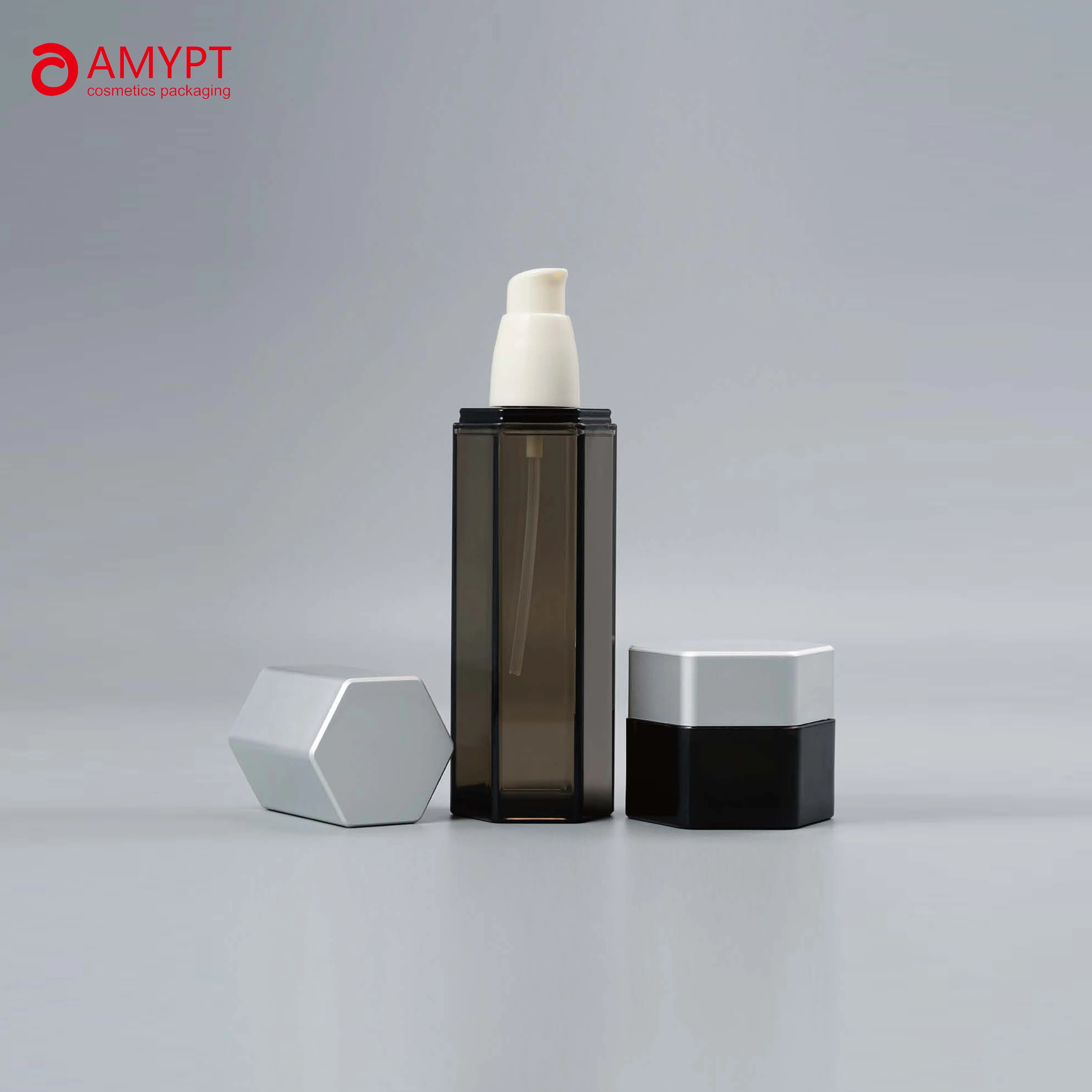 Cosmetic Packaging Custom  PETG  Hexagonal with Pump head  bottle and jar