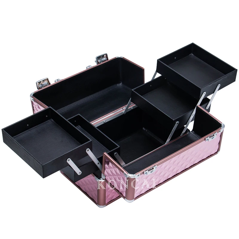 FAMA Certificated Factory Rose Pink Large Capacity Beauty Case Vanity Box With Handle KC-MB153A-M