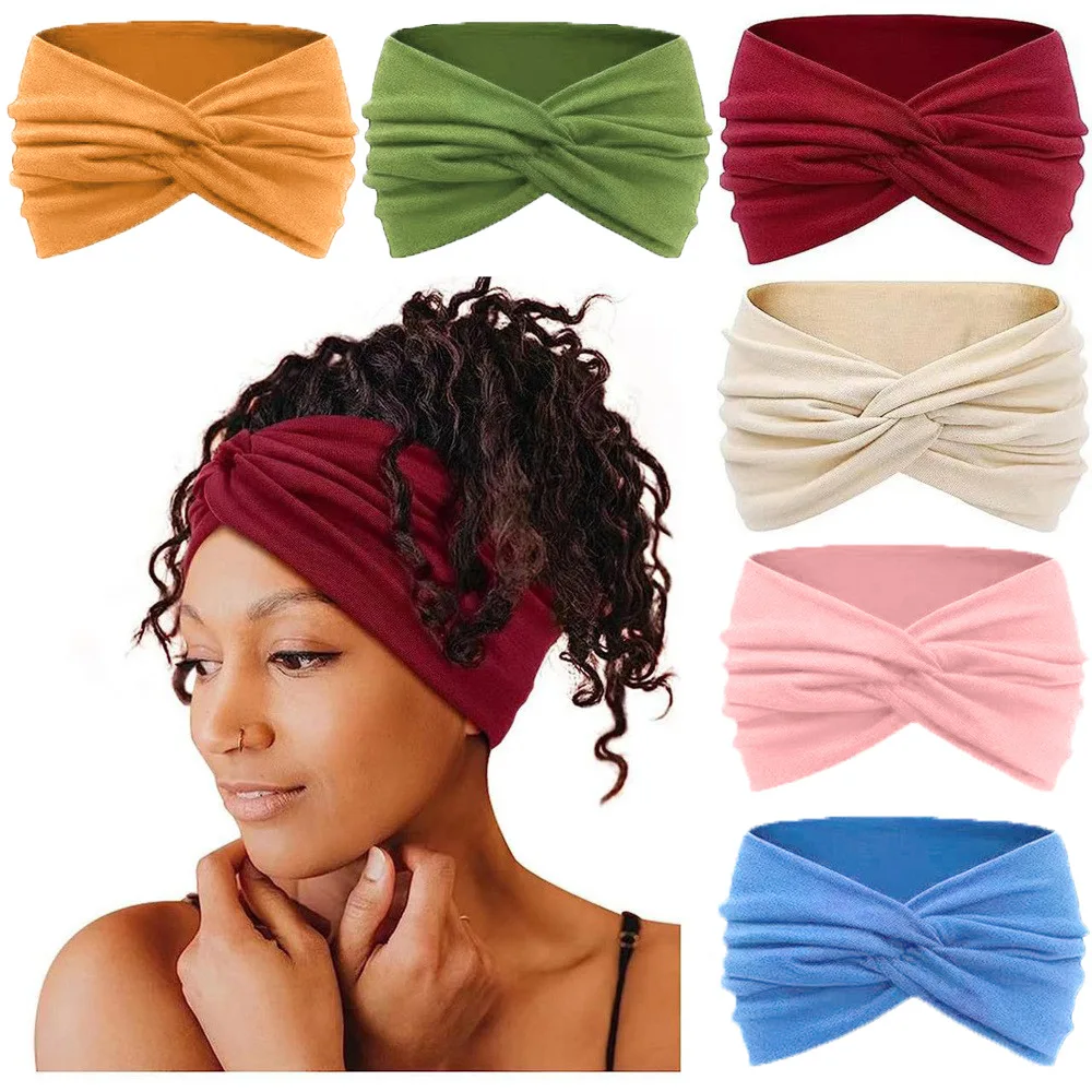 High Quality Stretchy Women Wide Elastic Comfortable Women Sports Headband Soft Twist Knotted Girls Headband