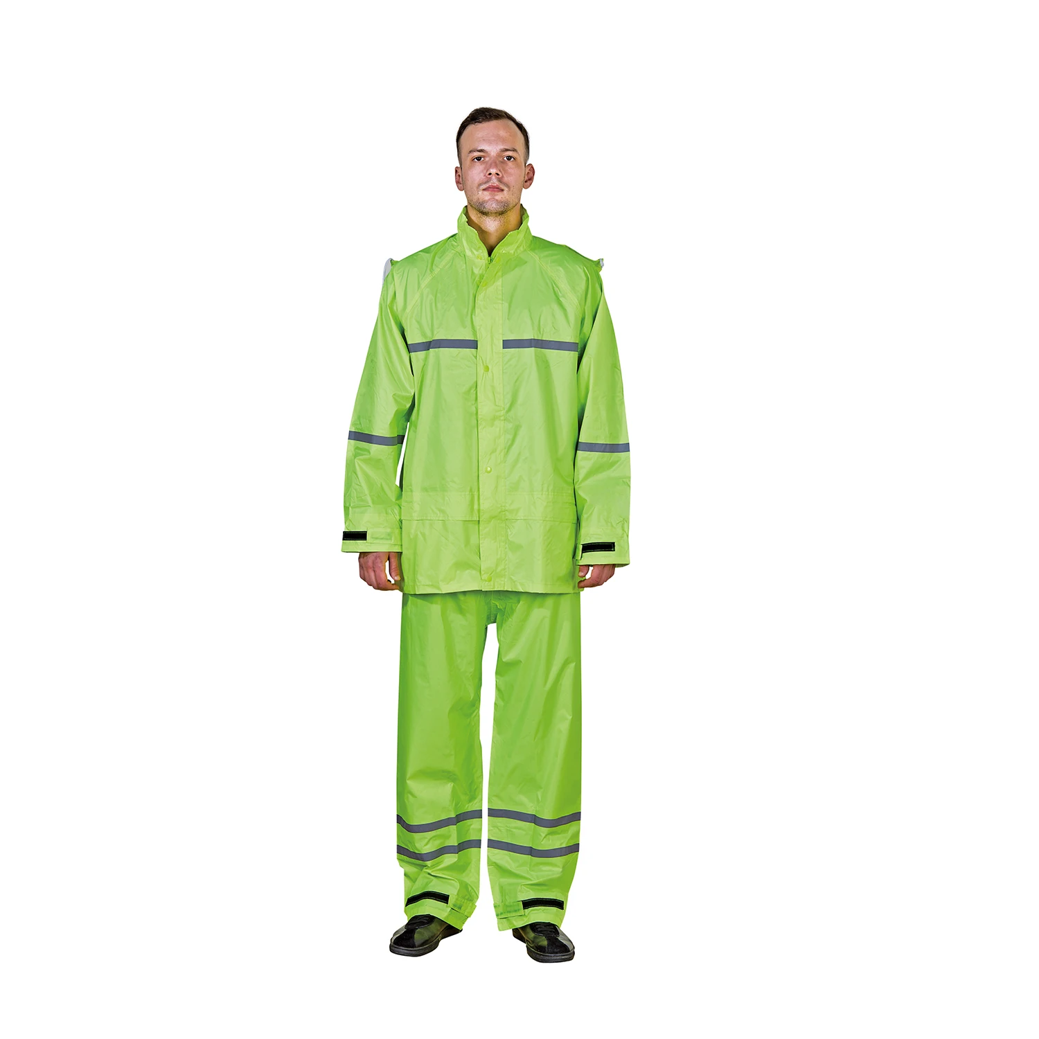 R016 Rain suit rain wear rain coat hooded with reflective tape Rubberized Polyester PVC