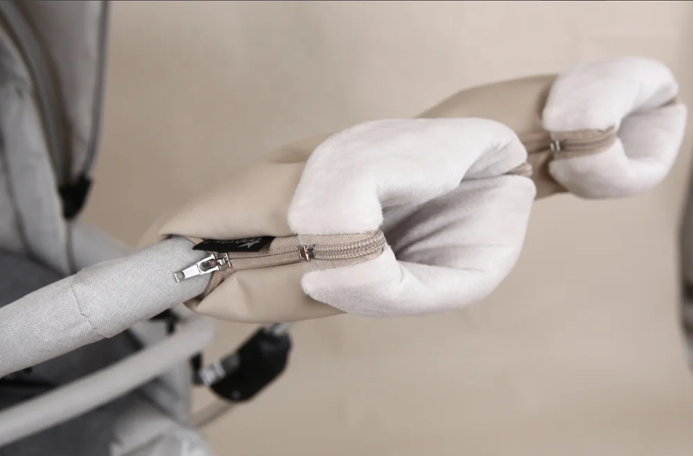 Customizable Warm Stroller Accessories for Baby Stroller Hand Warmer Mitten Adult Universal PU Beige  Windproof Gloves