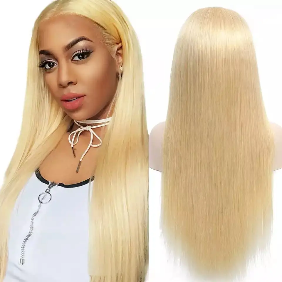 Bone straight human hair wigs 13X4 lace front wig brown with black root and blonde hair 613 hd lace frontal wig raw hair