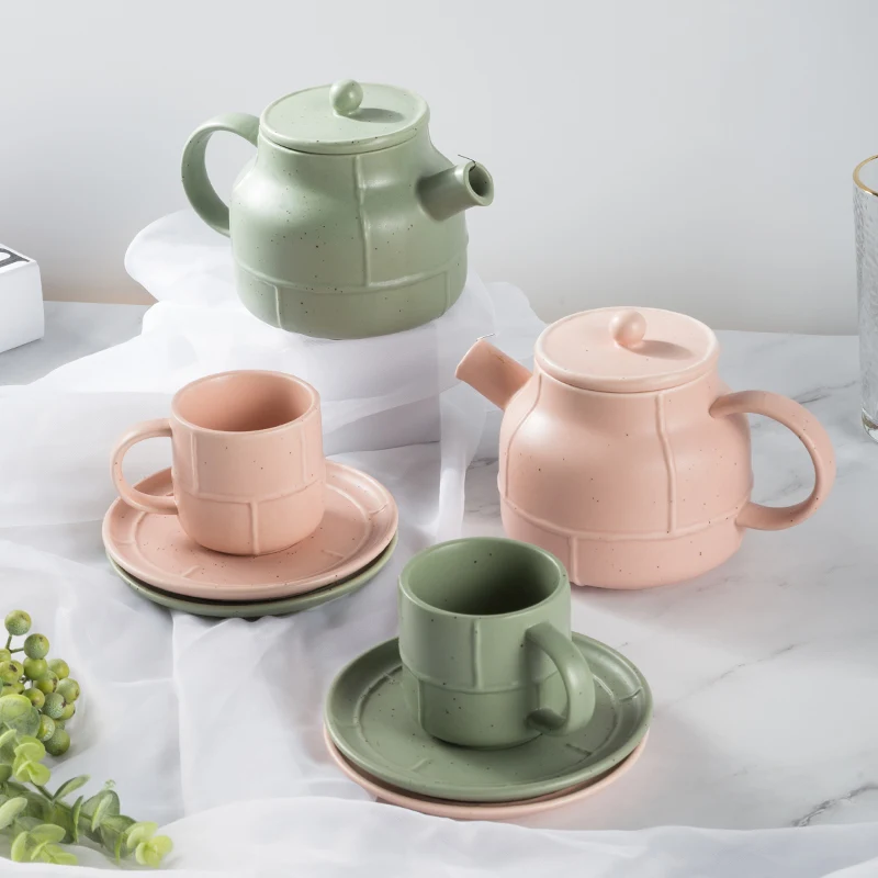 Nordic Style Afternoon Wholesale Matte Glaze Pink Color Coffee Cup Set Porcelain Tea Cup And Saucer