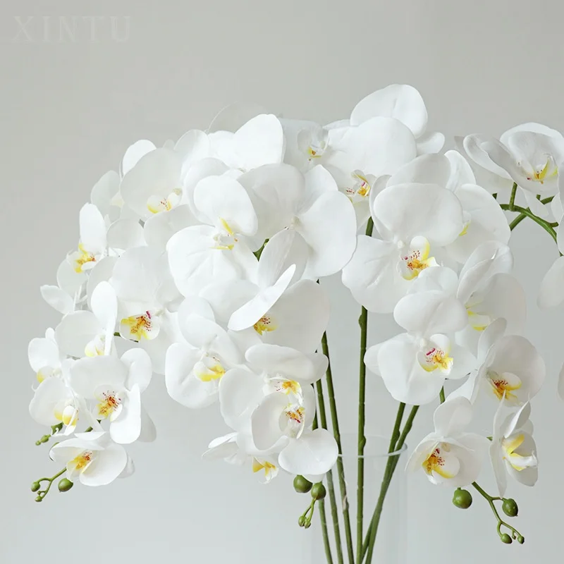 O-X834 Wholesale 9 Heads White Dusty Pink Phalaenopsis Orchids Long Stem Latex Real Touch Artificial Orchids Phalaenopsis