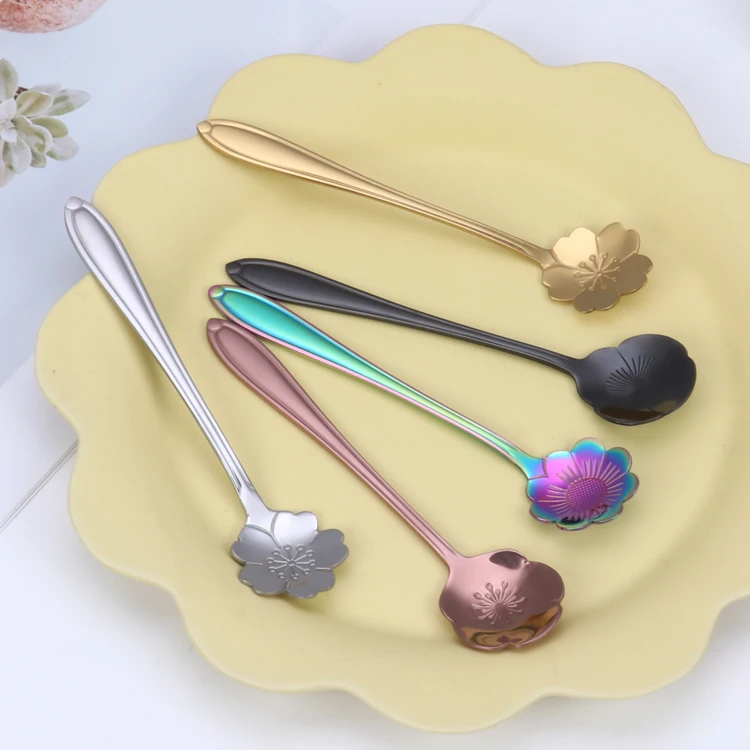 
Innovative Short Handle Flower Stainless Steel Golden Coffee Mixing Dessert TeaSpoon for Home Hotel and Restaurant 