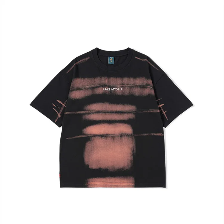 Custom Logo Organic Cotton 3 D Printing Pockets Mens Oversized  Black Kids Boy Collor Mock Neck Branded Summer Tie Dye T Shirts