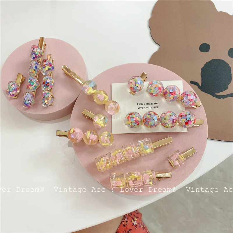 
MuXi Korean retro ball duckbill clip girly style candy glitter pop hairpin hair accessories 
