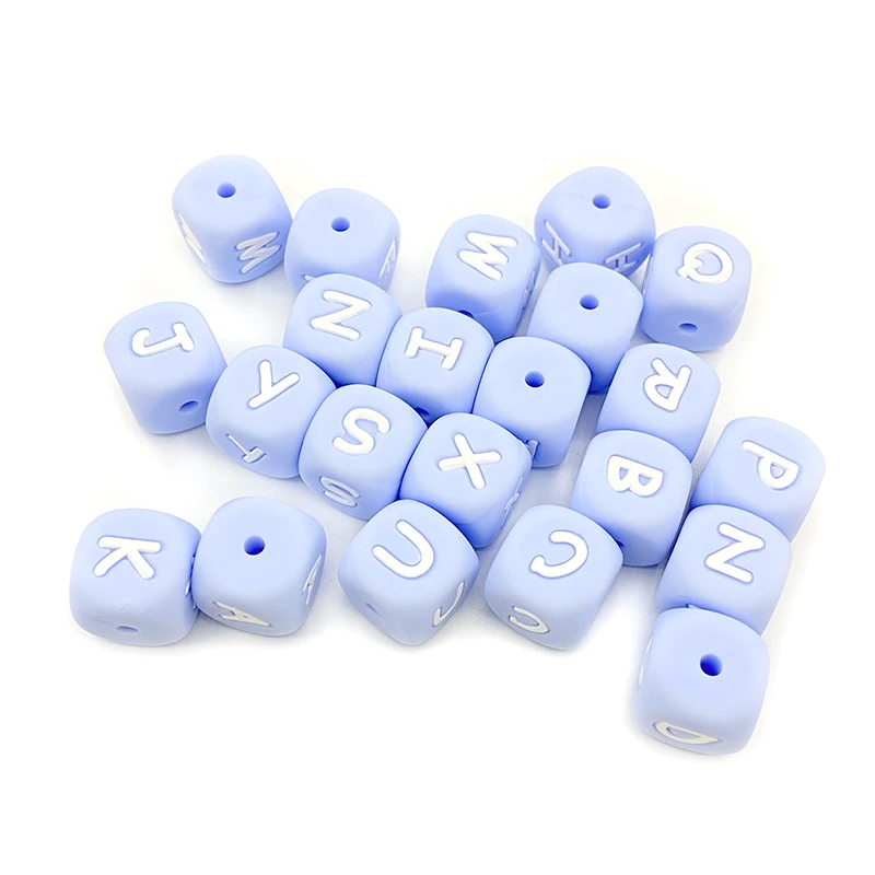 Custom 10mm 12mm Cube 26 Silicon Alphabet Beads Colorful Alphabet Letter Bead