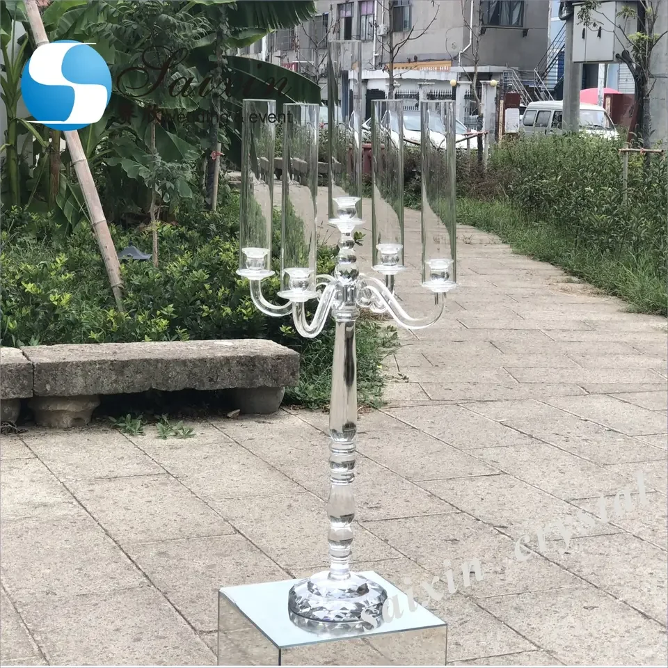 Wedding Decoration Supplies 5 Arms Candelabra Clear Candle Holder Centerpiece High Quality Crystal Candelabra