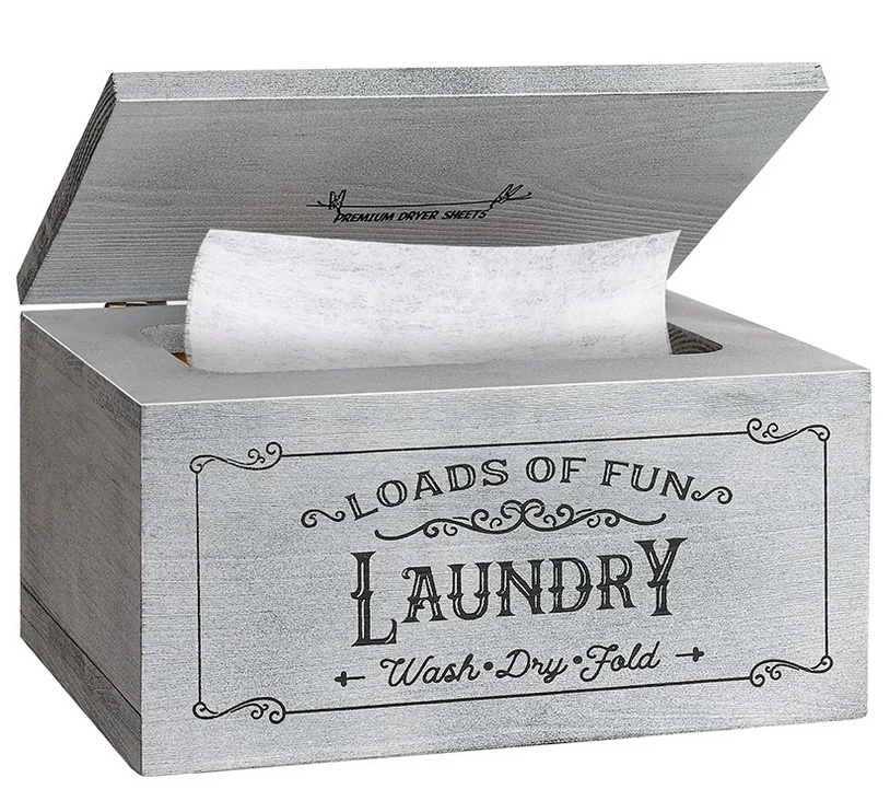 Dryer Sheet Holder with Hinged Lid Rustic Farmhouse Container Fabric Softener for Laundry Organization/Storage,Non-Slip Bottom