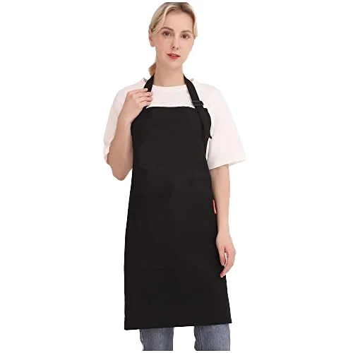 100% Cotton Black Kitchen Apron With Custom Design& Colors Adjustment Straps Chef Apron Friendly Cotton Cooking Apron