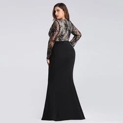 ELPR0000463 в наличии платье для матери с длинным рукавом черное кружевное летнее платье с аппликацией большого размера