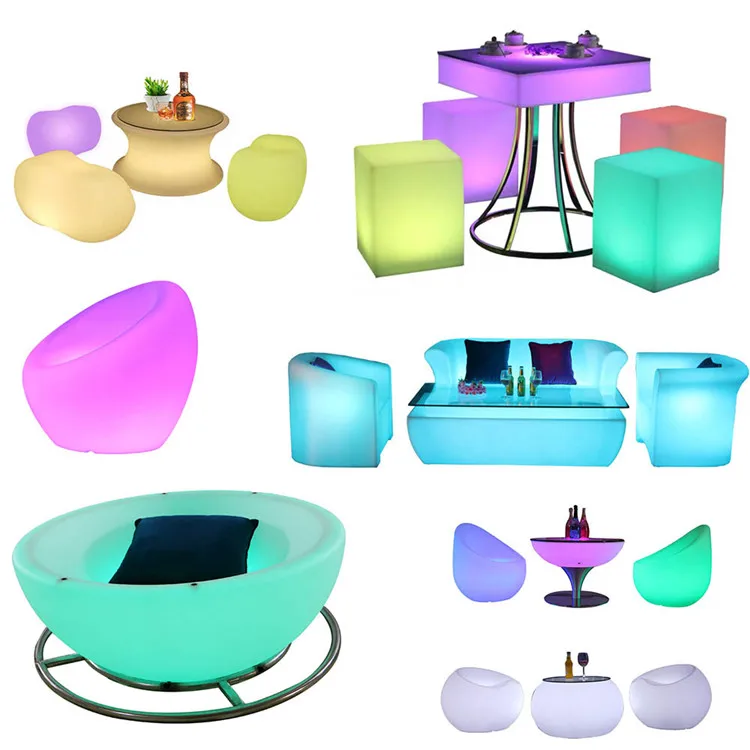 dongguan factory nightclub hookah lounge led furniture table chairs sofa set light up sofa