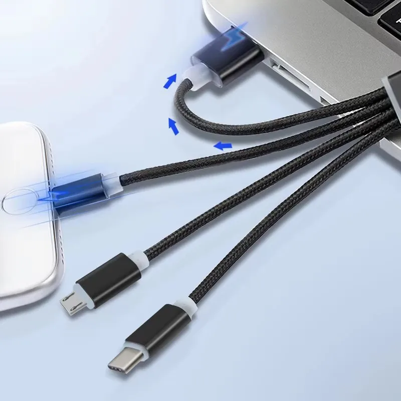 Custom Logo 3 in 1 Mobile Phone Power Cable  USB Data Cable Type C Phone Fast Charging USB Type C Android Charger Cable