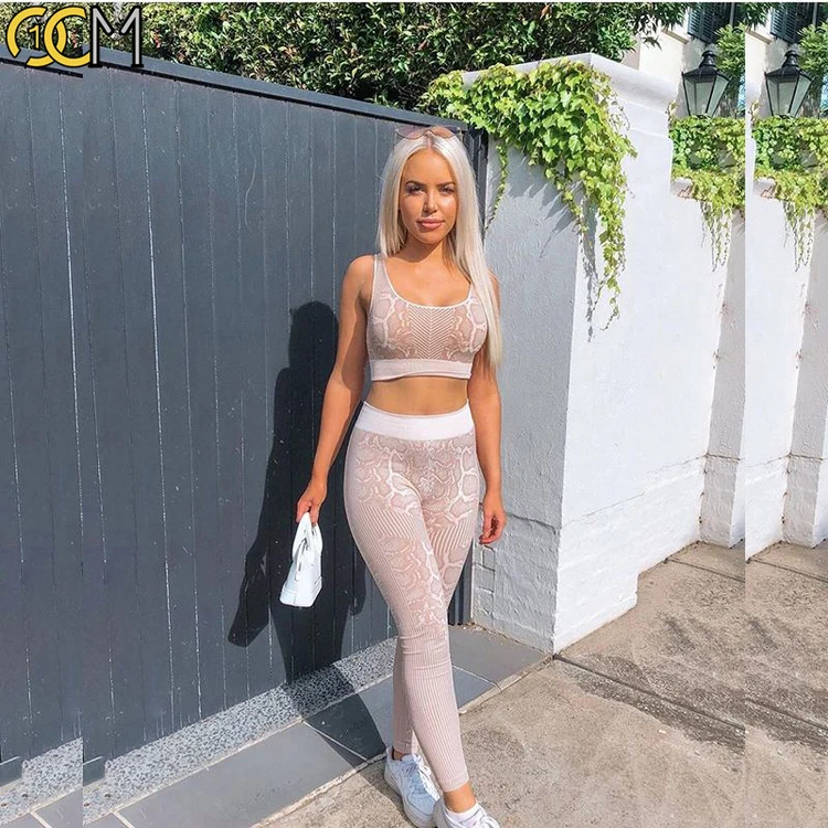 
Women 2 piece legging snake print workout set active gym wear fitness yoga sport suits for women 