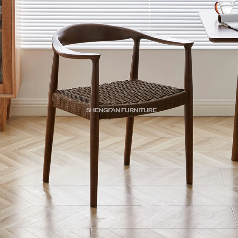 Household Furniture Cheap Walnut Rope Woven Dinging President Chair Wood Lounge Arm Chair Indoor For Events