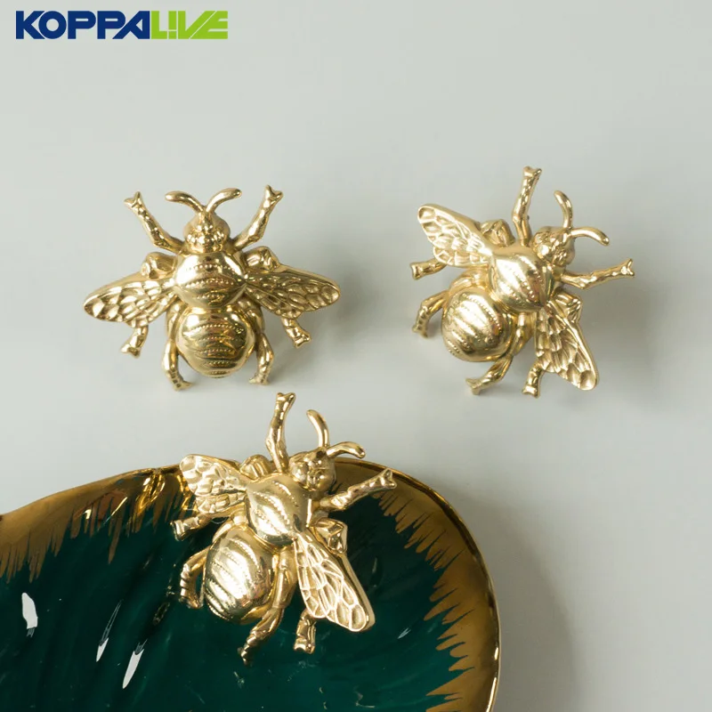Золотые латунные ручки для шкафов и ящиков Шмелей животных комода