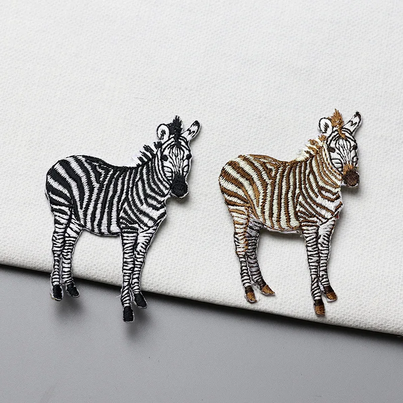 Tiger Elephant Giraffe zebra embroidery patches adhesive backing, hot melt adhesive tape press heat iron on patch for clothes