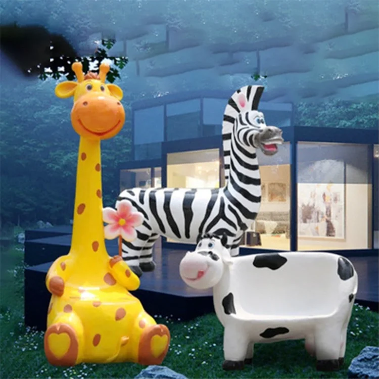 Amusement Park Decoration Cartoon Resin Fiberglass Animal Seat Chair Bench Statue for Sale