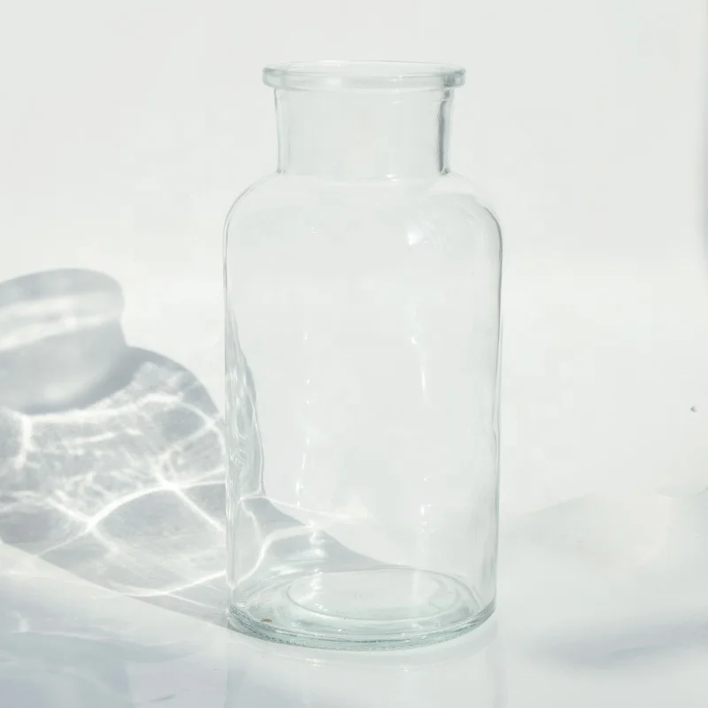 Transparent Wide-Mouth Wood Stopper Glassware Laboratory Reagent Dispenser Bottle for Home Decoration and Chemical Seal