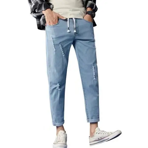 Mens autumn winter denim designer hole ripped jeans