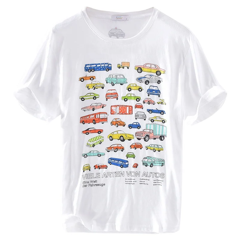 
top quality fashion new linen short sleeve cartoon printed t shirt 