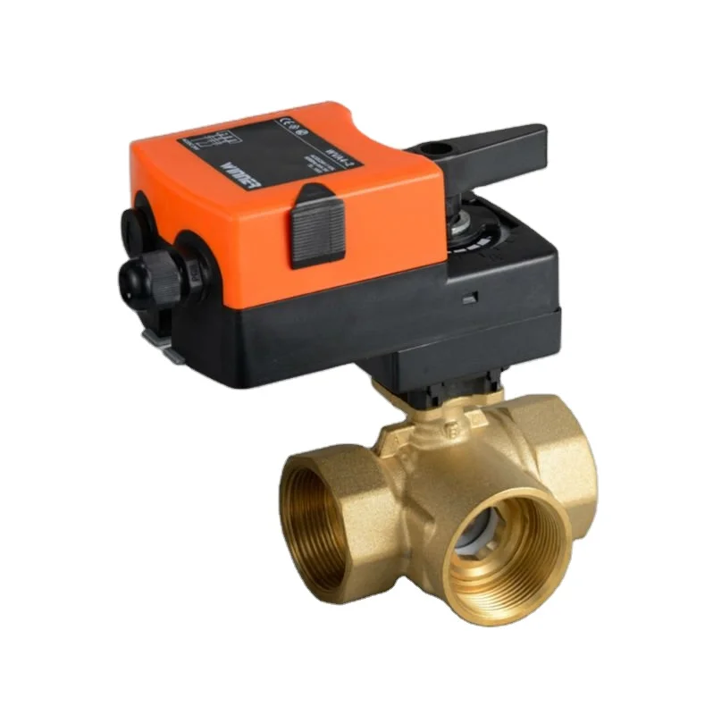 Winvall 24VAC/DC 0-10V Modulating Motorized Brass Valve PN20 3 Way Water Flow Valves Electric Proportional Control Ball Valve