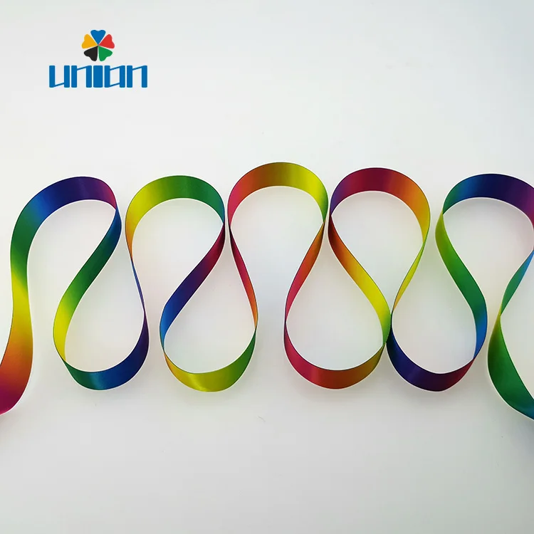 Wholesale single or double sided printed colorful rainbow satin ribbon Rainbow ribbon