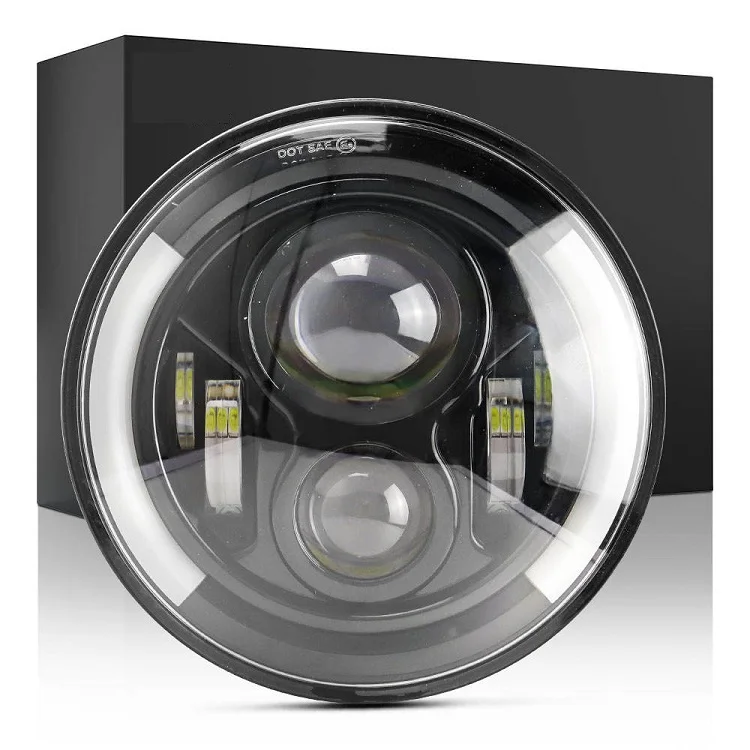 HY 7inch Led Headlight Hi/Low H4 H13 Light Halo Angle Eyes Led Headlamp For Lada Niva Urban