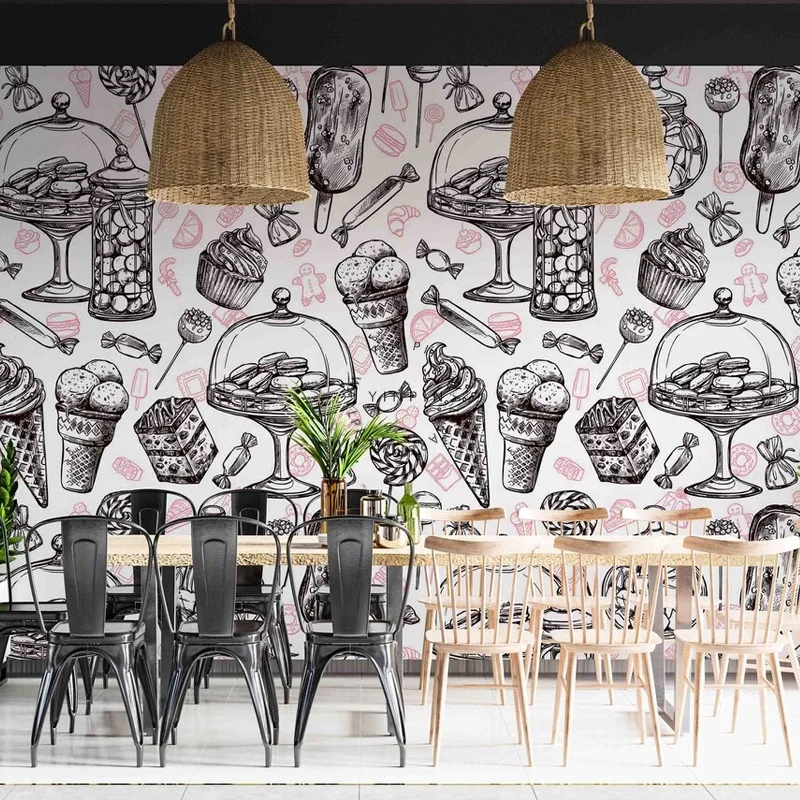 Ice cream dessert macaron peel and stick removable wallpaper