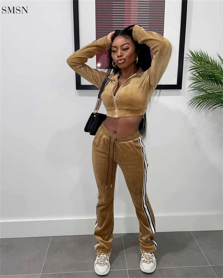 Fashion Velvet Long Sleeved Cardigan Casual Women Fall Clothing sportswear ladies 2 piece set women