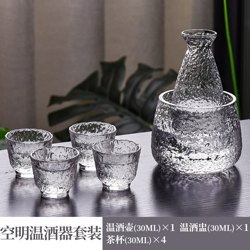 ZENS Sake Set Glasses 6.7 Ounce Sake Carafe Bottle with holder and 4 Saki Cup Set for Warmer or Cold Japanese Wine Warmer Sets