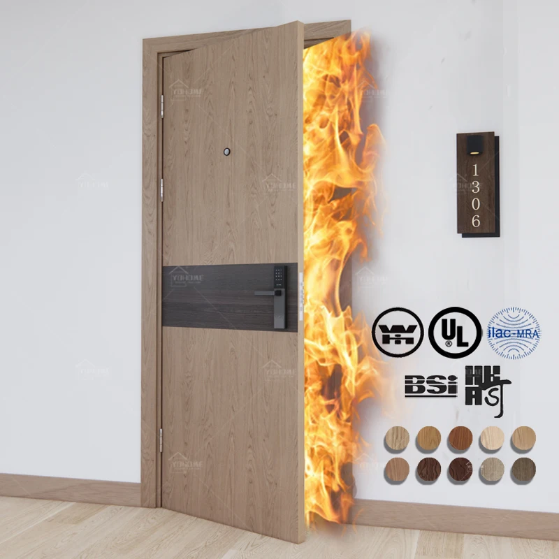 Сертифицированная Современная распашная огнеупорная дверь UL10b/UL10c деревянная для квартиры спальни гостиницы противопожарная
